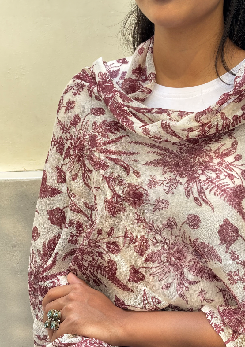 Light weight Maroon Floral Cashmere Shawl