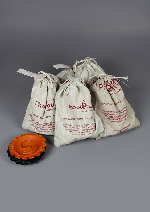 Phoolbatti Rope Incense with Spiral Clay Incense Burner