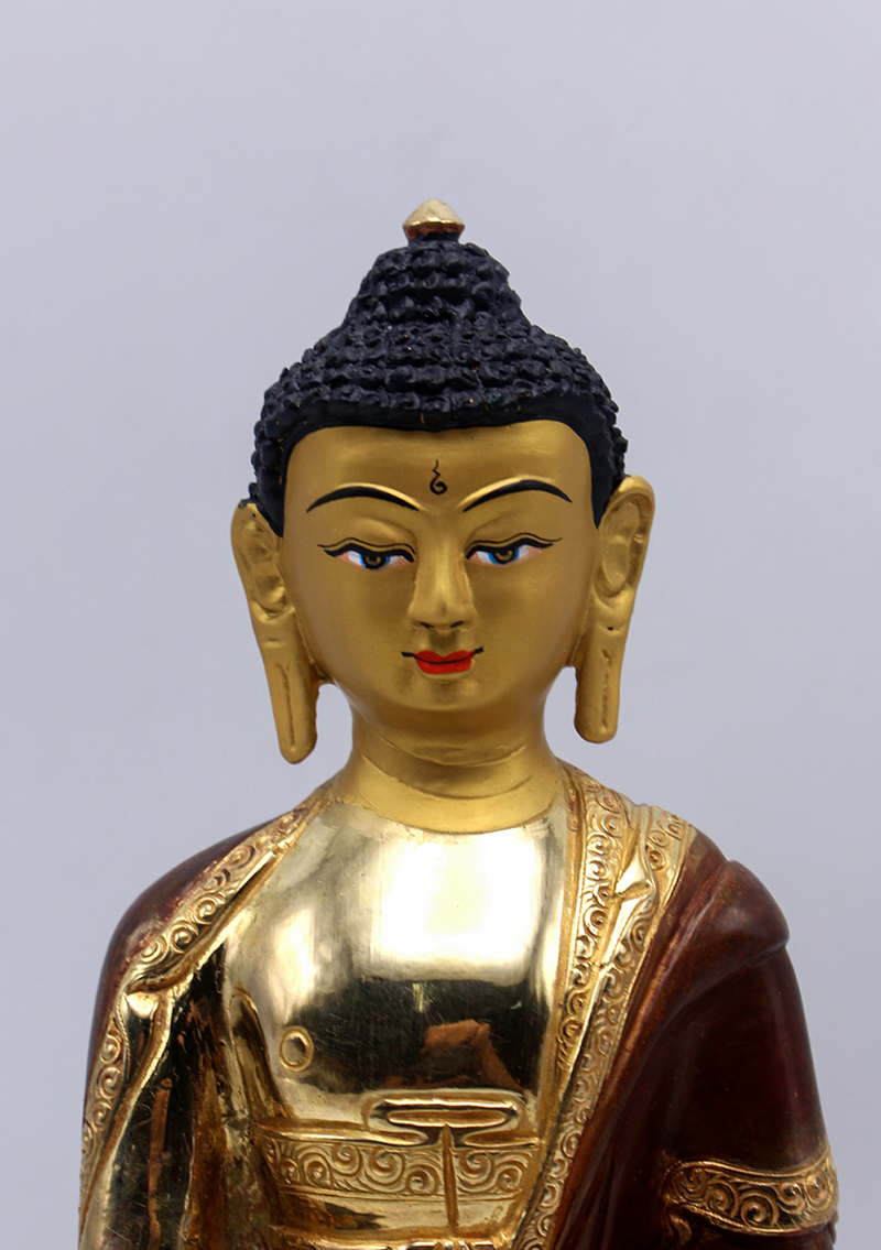 Shakymuni Buddha Gold Plated Statue 8" H