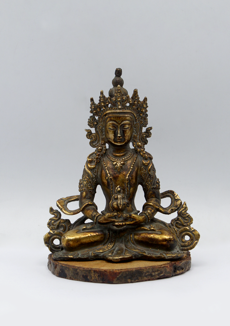 Fully Gold-Plated Aparmita Statue with Antique Finish 5"H