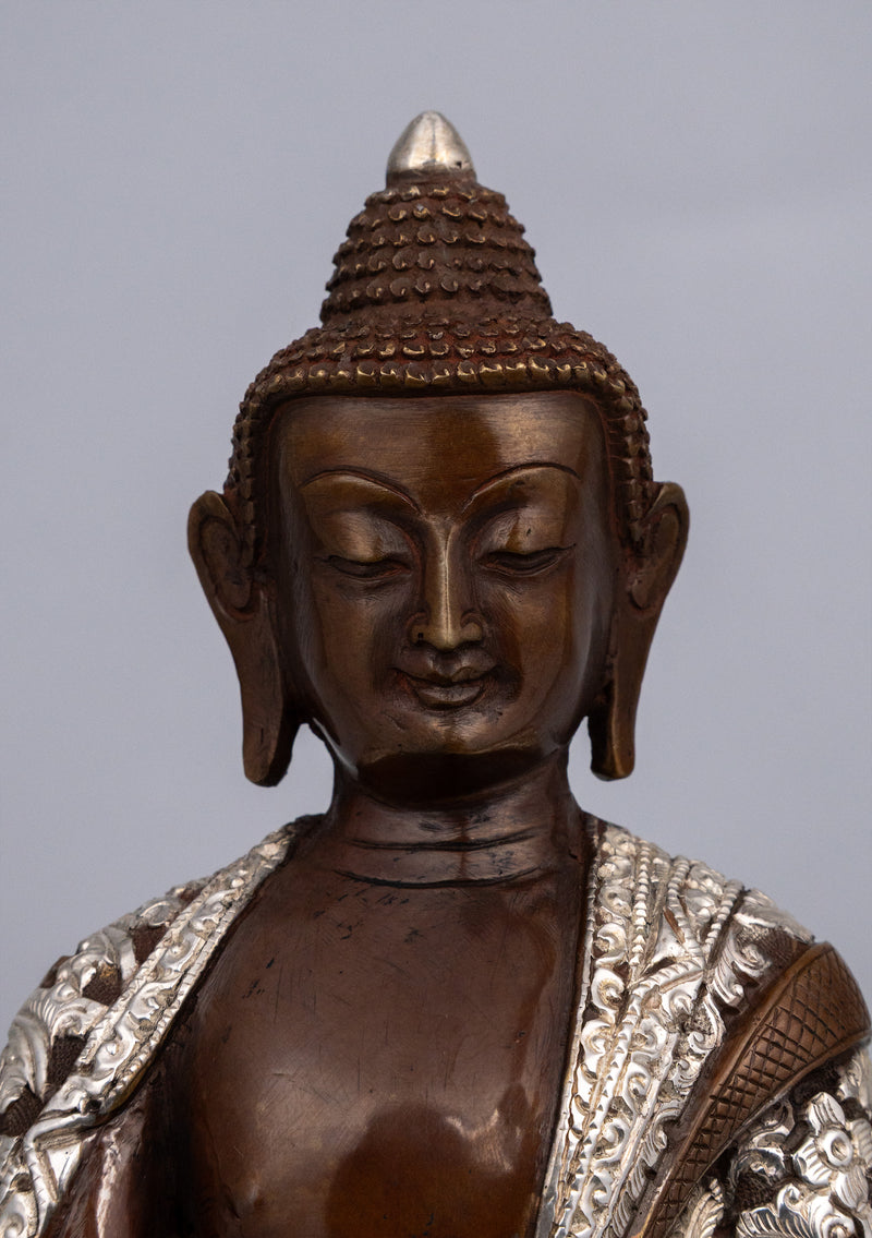 Handcrafted Copper & Silver-Plated Medicine Buddha Statue