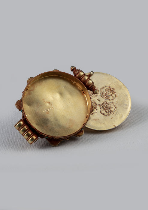 925 Silver Tibetan Ghau with Gold Plating - Double Dorjee & Eight Auspicious Symbols