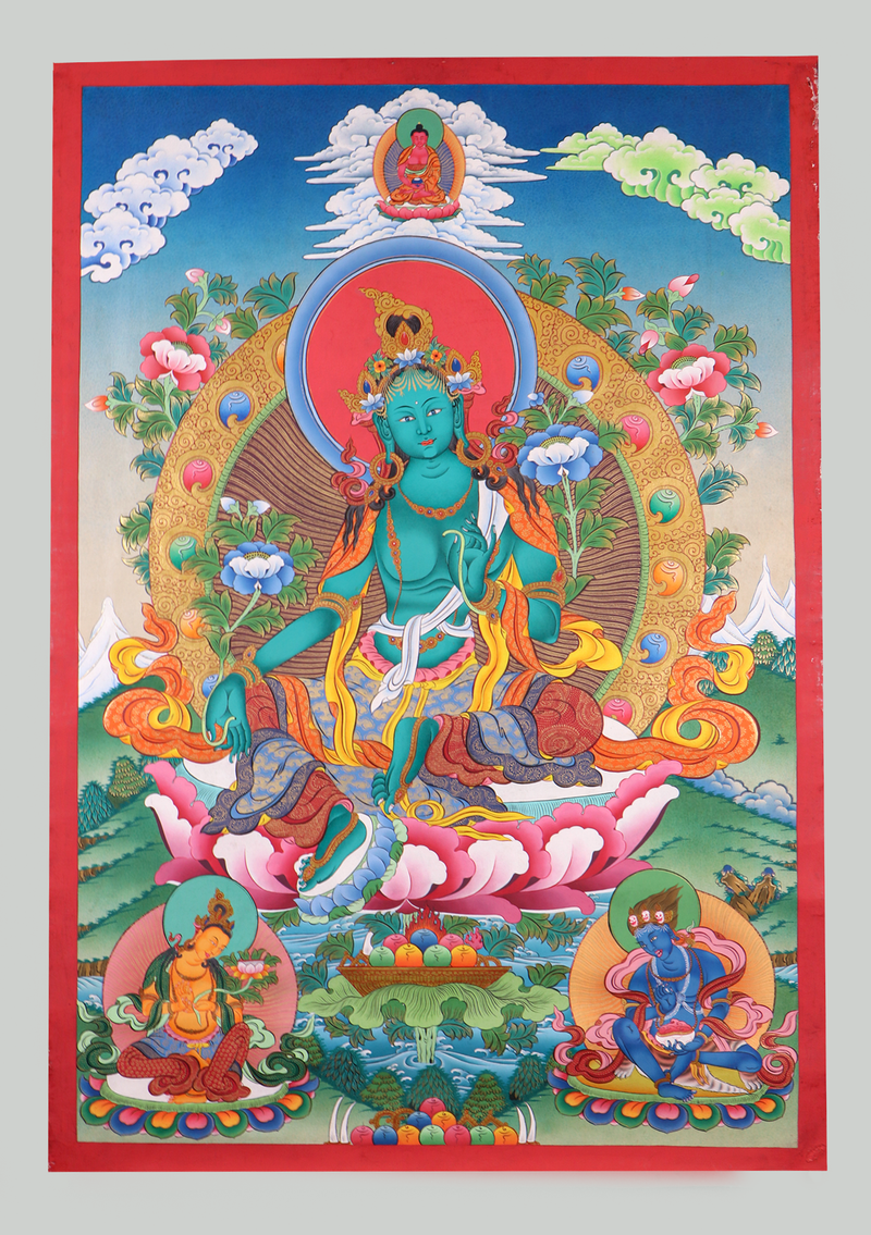 Green Tara Seated On Lotus Thangka Painting