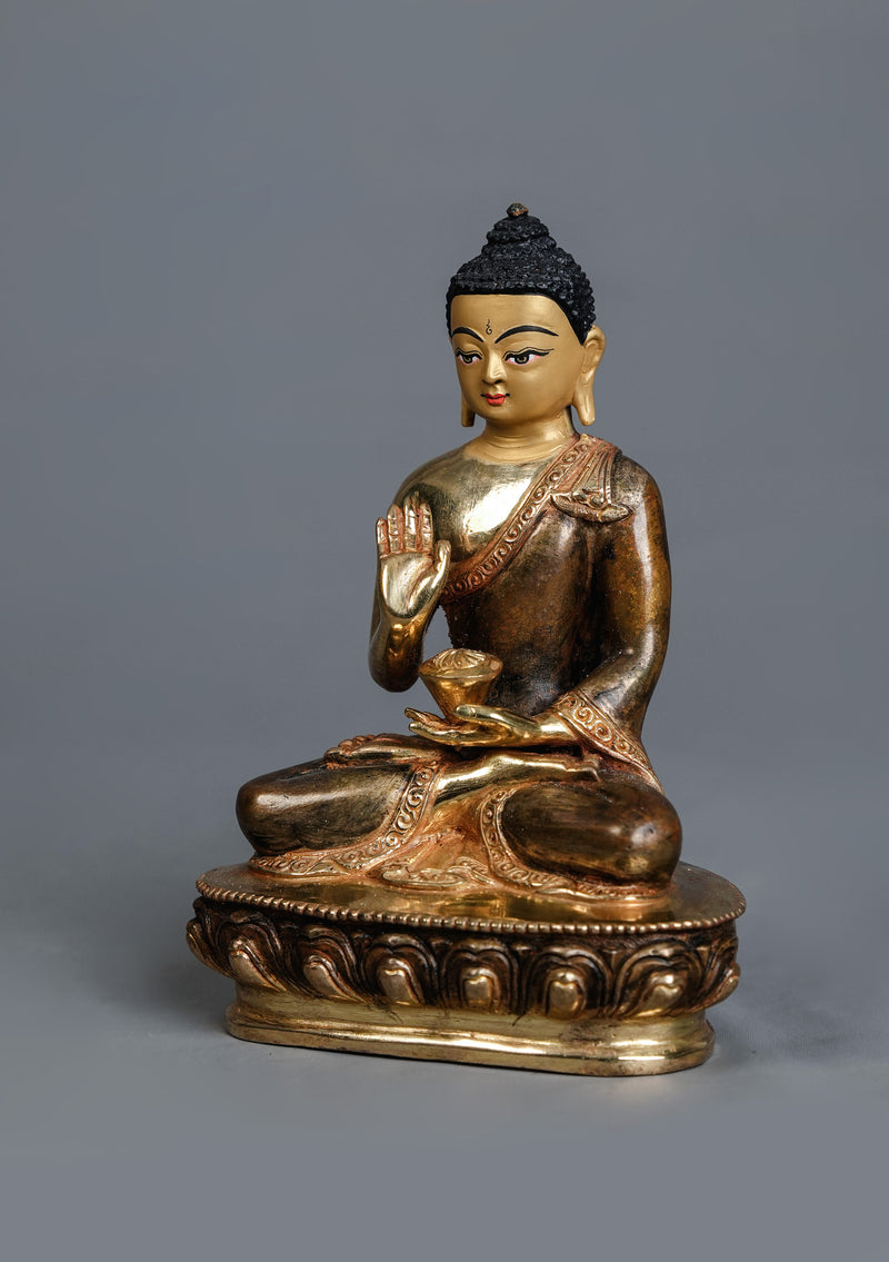 Partly Gold-Plated  Amoghasiddhi  Buddha Statue 5.5" H | Handmade in Nepal