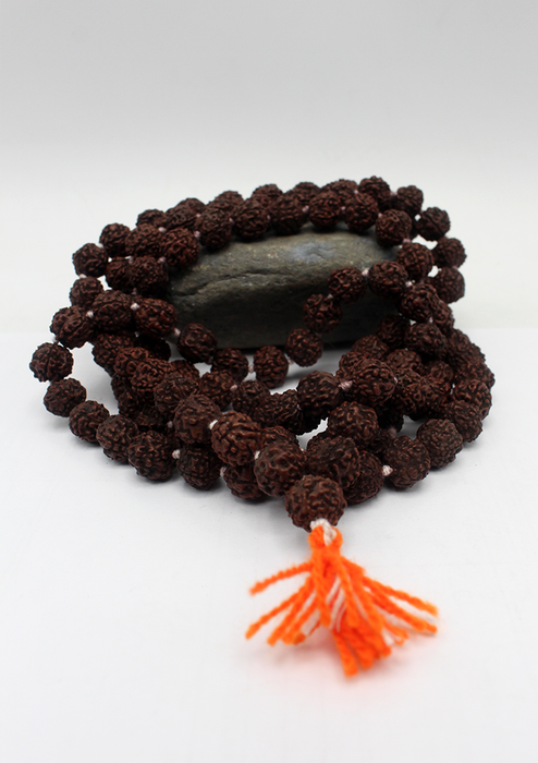 Rudraksha Beads Prayer Mala with Orange Tassel