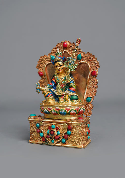 Handpainted Guru Padmasambhava Statue with Stone-Inlaid Throne