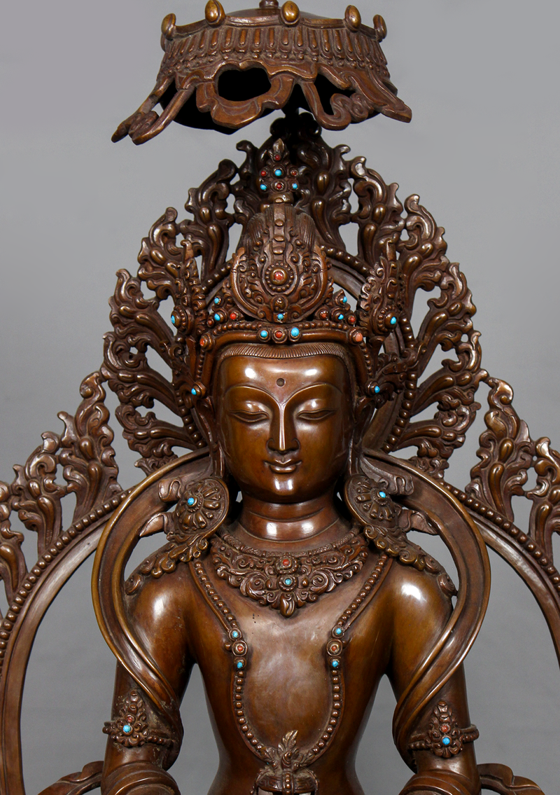 Oxidized Copper Aparmita Statue with Chatra 1.7 feet high