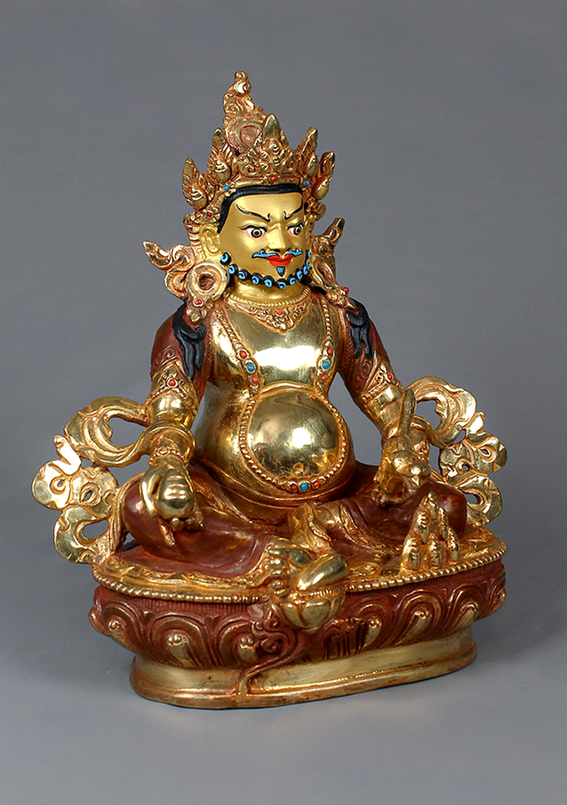Copper Partly Gold plated Zambala Statue 8.5" H