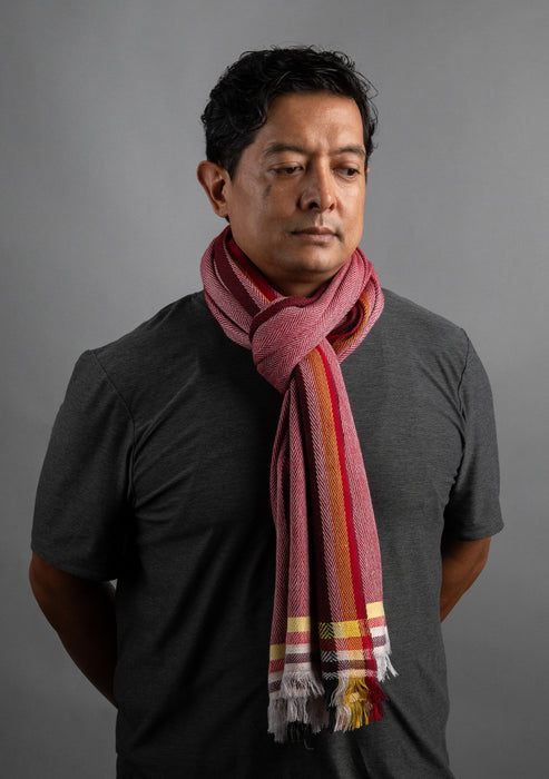 Crimson Herringbone Pashmina Shawl