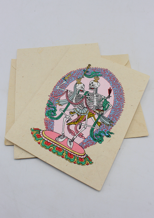 Citipati Painted Handmade Nepalese Lokta Paper Greeting Card