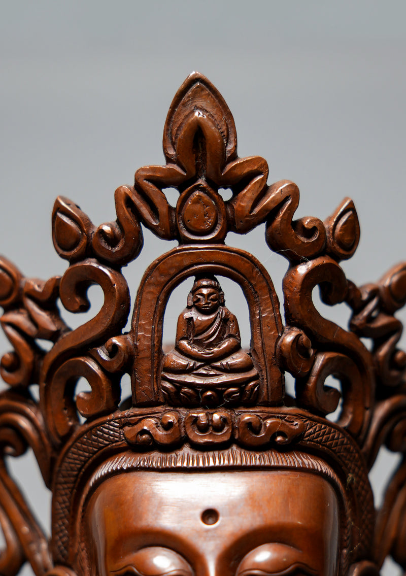Oxidized Copper Kwan  Yin Buddha Statue 12.25" H