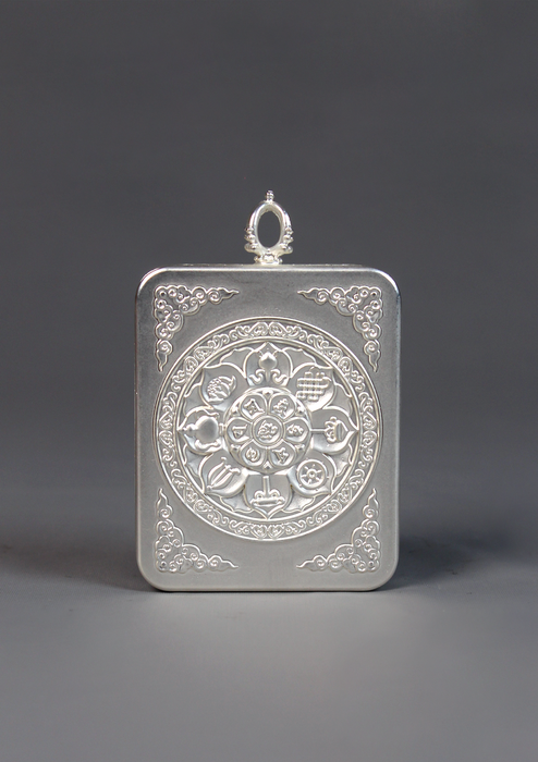 Shakyamuni Buddha Mini Thangka Amulet Pendant Silver