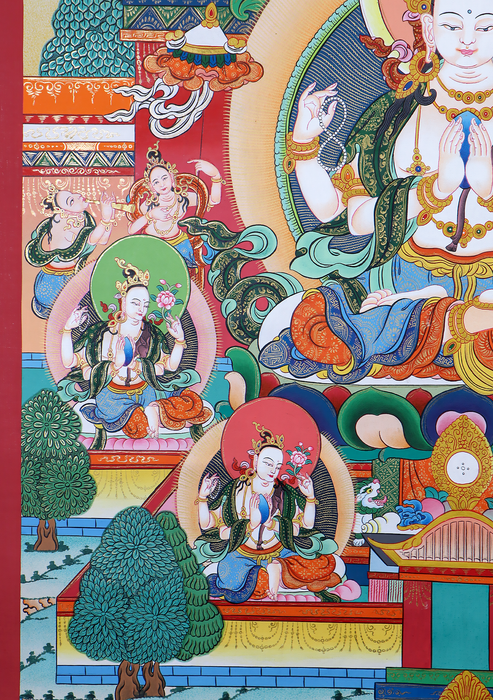 God of Compassion Chenrezig Tibetan Thangka Painting