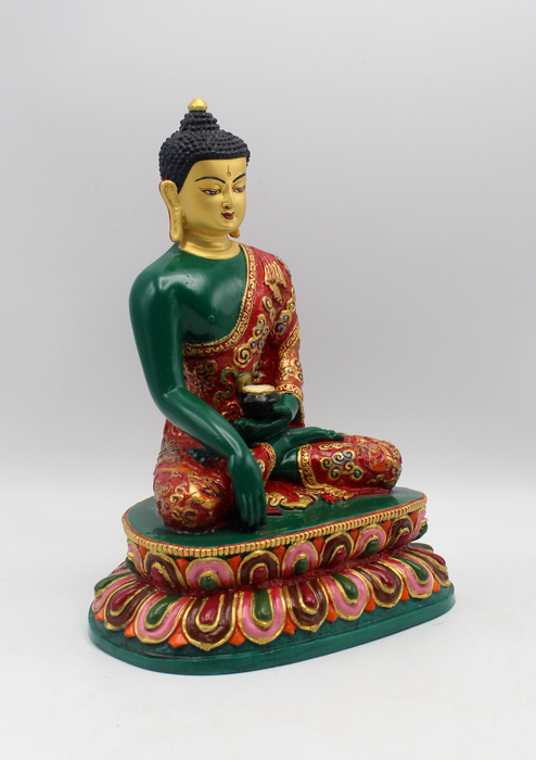 Hand Painted Shakyamuni Buddha Resin Statue Double Lotus 9" H