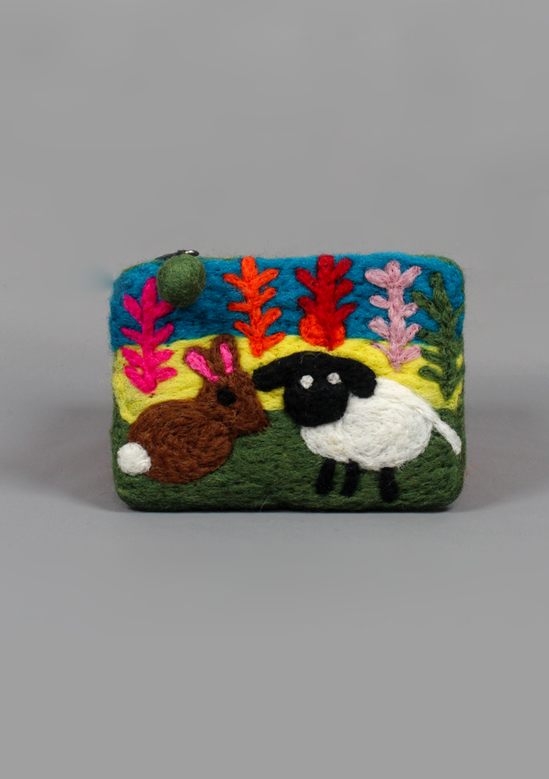 Felt Purse With Sheep and Rabbit Design