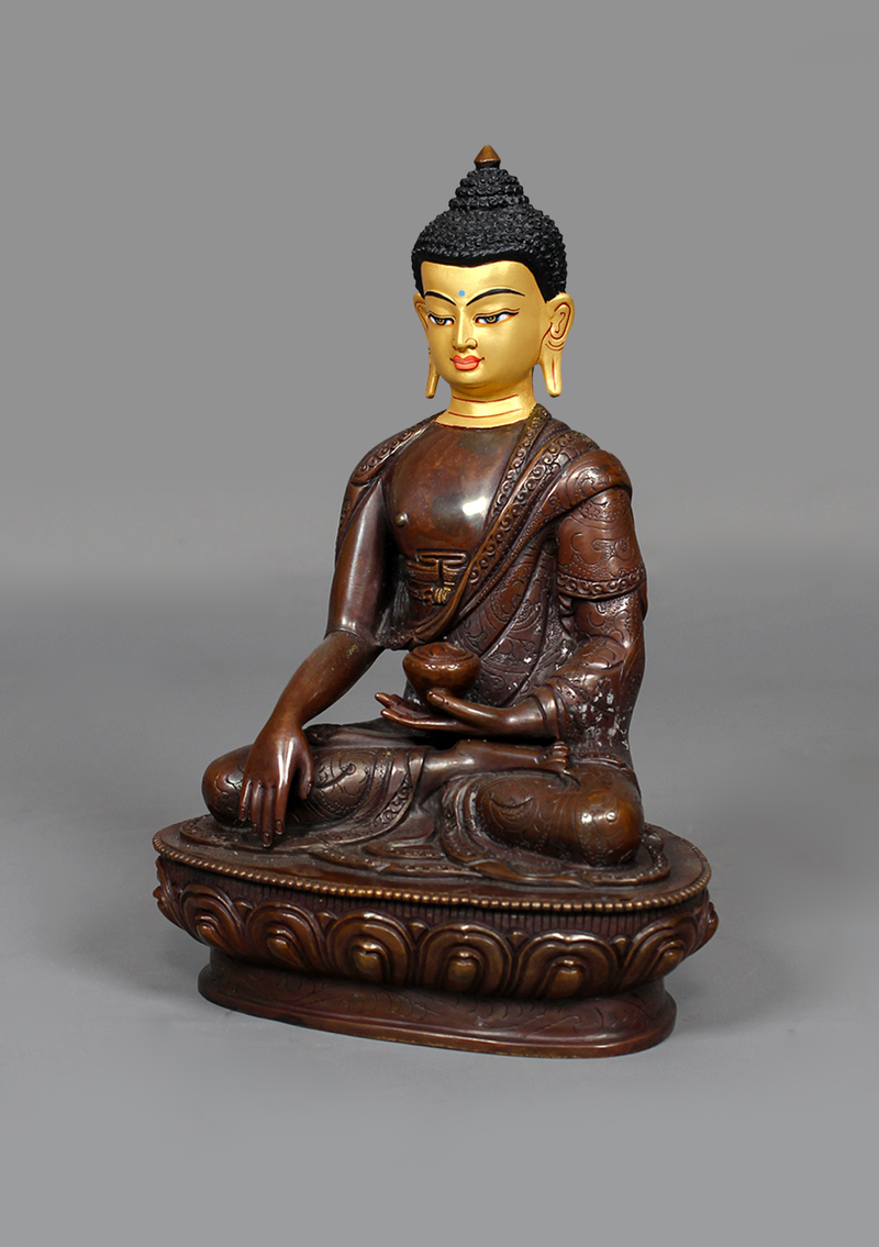 Copper Oxydized Shakyamuni Buddha Statue 8.25"H