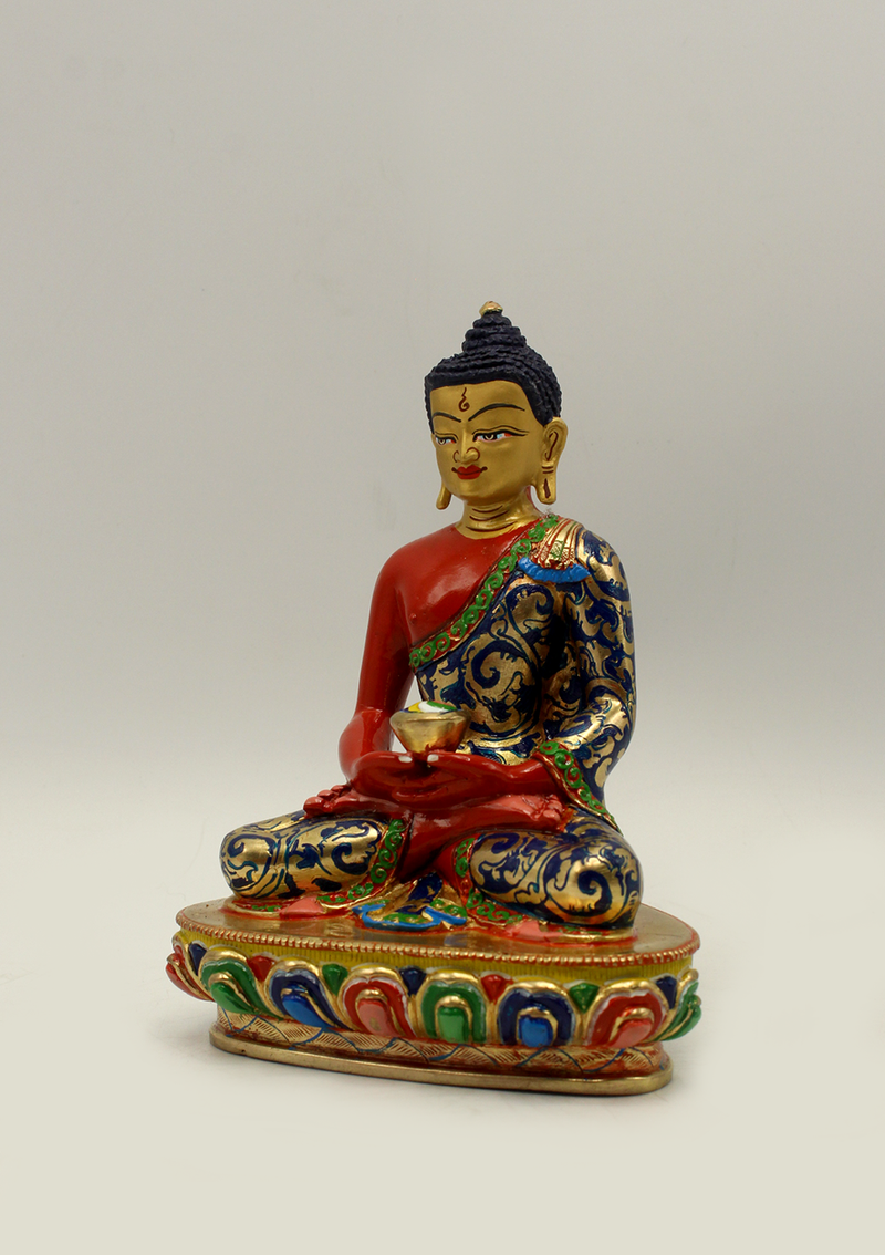 Masterpiece Goldplated Hand Painted Amitabha Buddha Statue 5"H