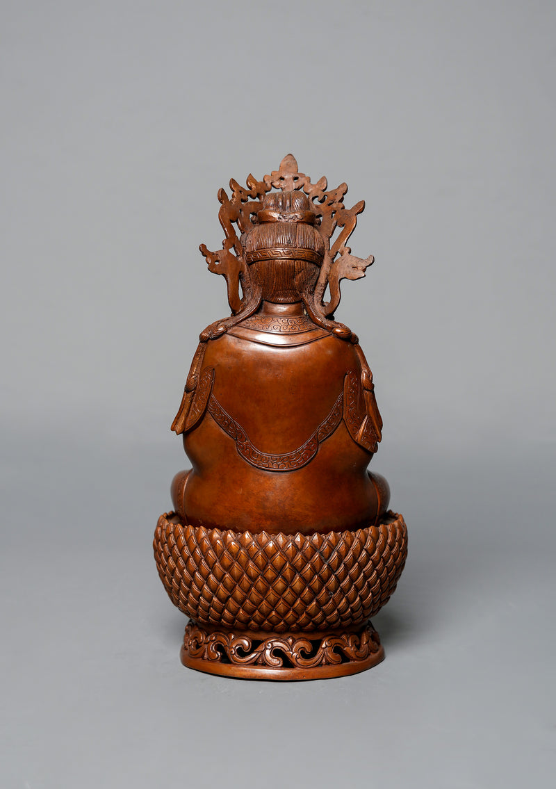 Oxidized Copper Kwan  Yin Buddha Statue 12.25" H