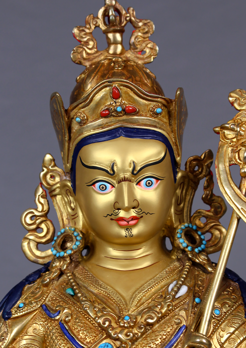 Guru Rinpoche 24K Gold Gilded Copper  Statue 15"H