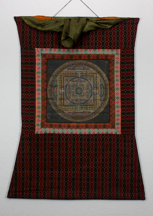 Antique OM Mandala Brocade Thangka Painting