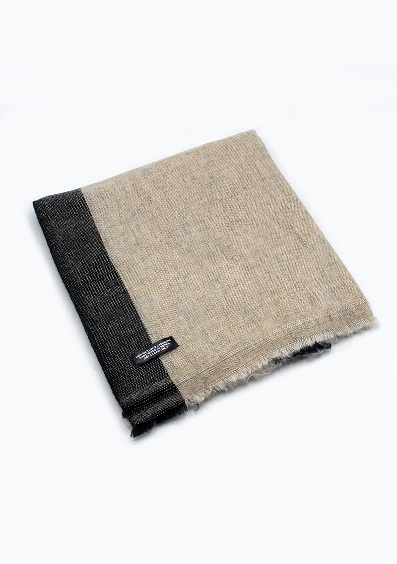 Black Border Plain Gray Mix Wool Cashmere Shawl