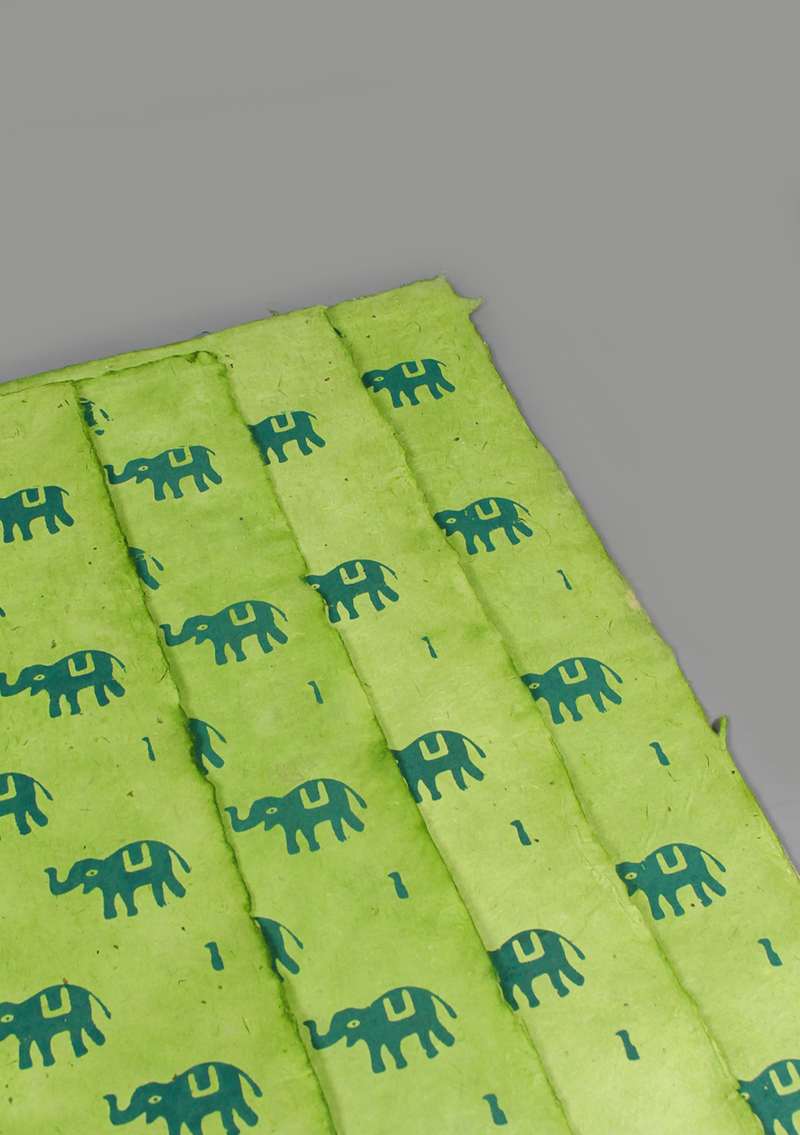 Elephant Printed Green Lokta Paper Gift Wrap