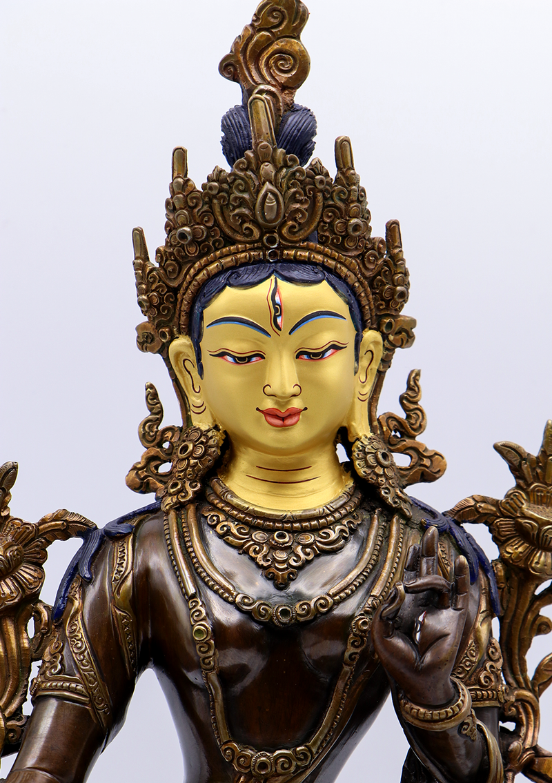 Double Lotus White Tara Copper Statue 14"H
