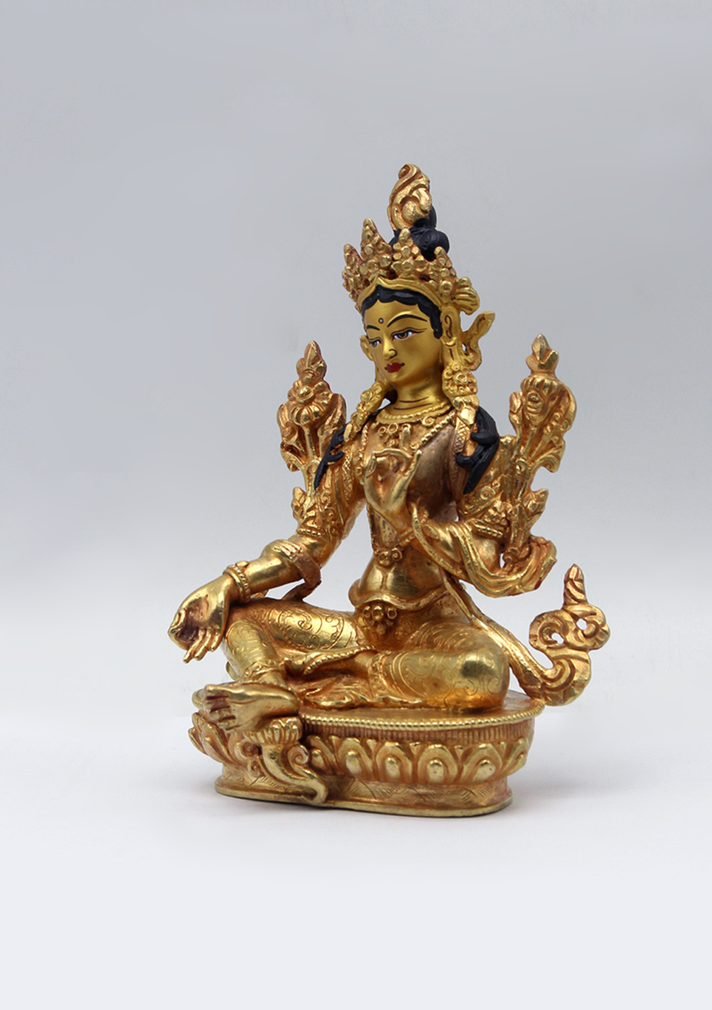 Gold Plated Green Tara Statue 6"H