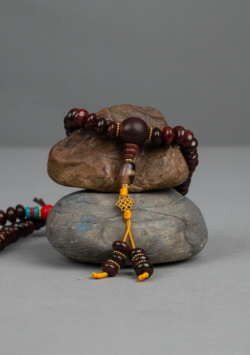 108 Tibetan Rosewood Prayer Mala with Bell and Dorjee Mala Counter