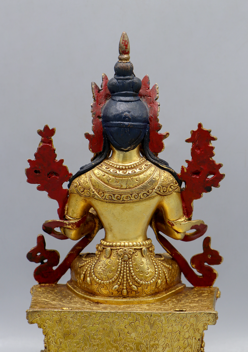 Maitreya Buddha 24 K Gold Copper Statue 13.5" H