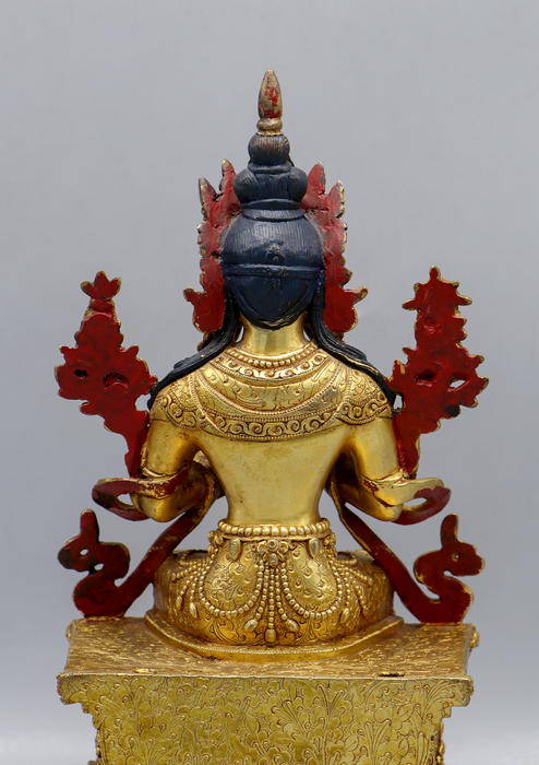 Maitreya Buddha 24 K Gold Copper Statue 13.5" H