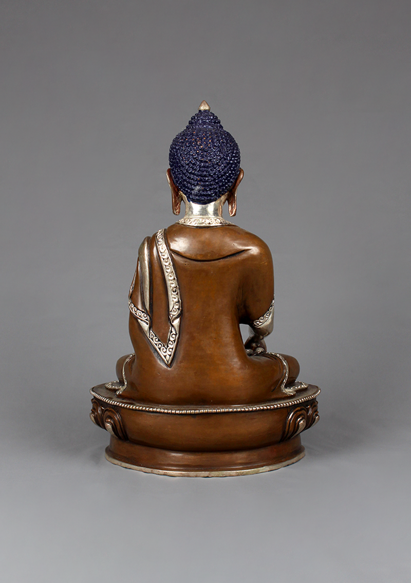 Shakyamuni Buddha Silverplated Copper Statue 8.5"H