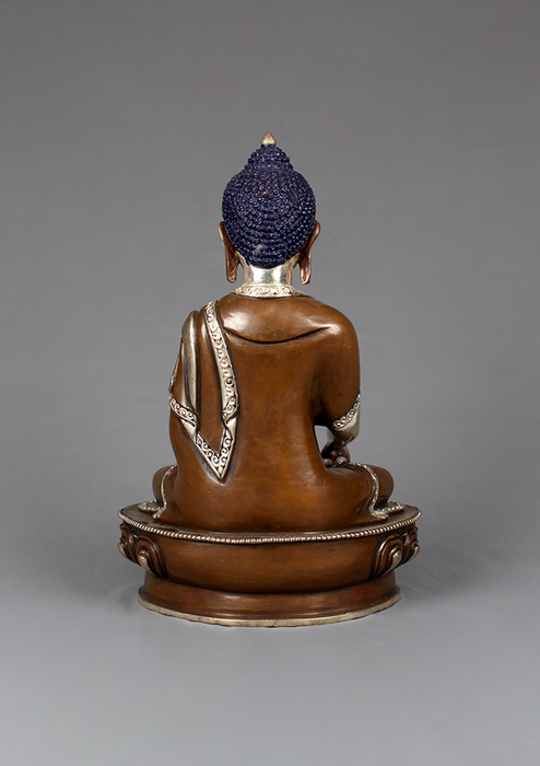 Shakyamuni Buddha Silverplated Copper Statue 8.5"H