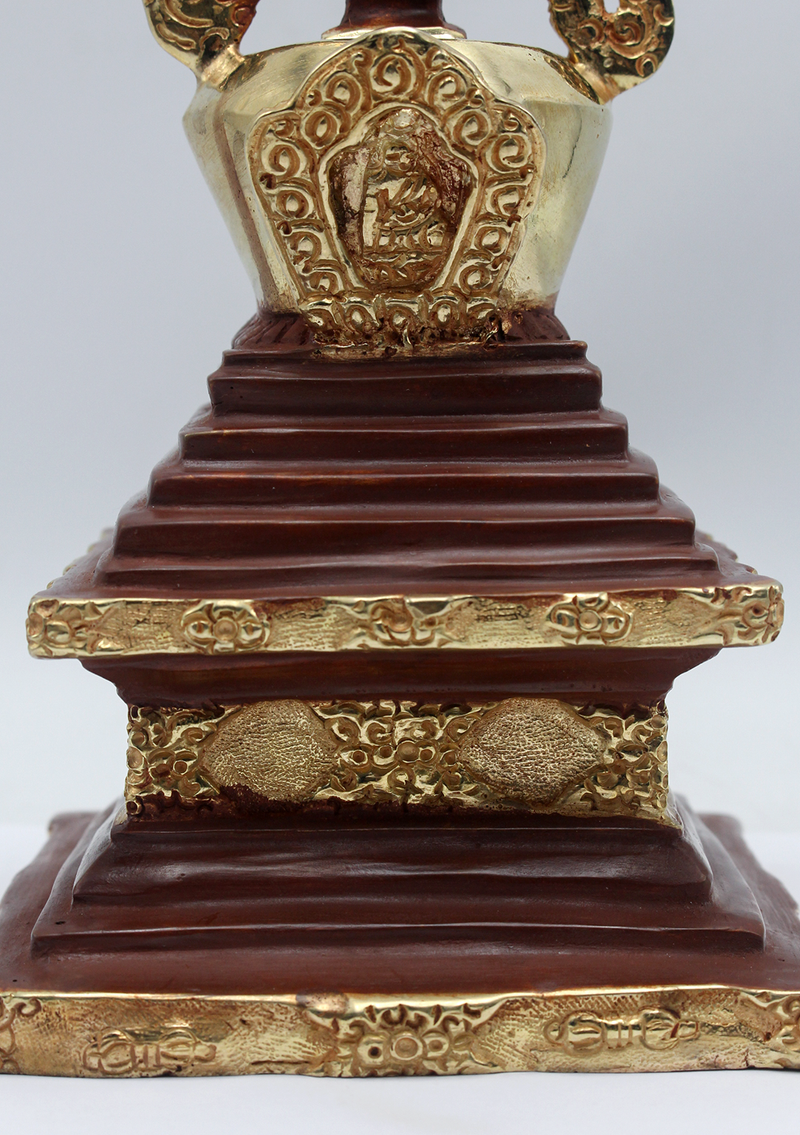 Partly Gold Plated Buddhist Stupa Chorten 8.5"H