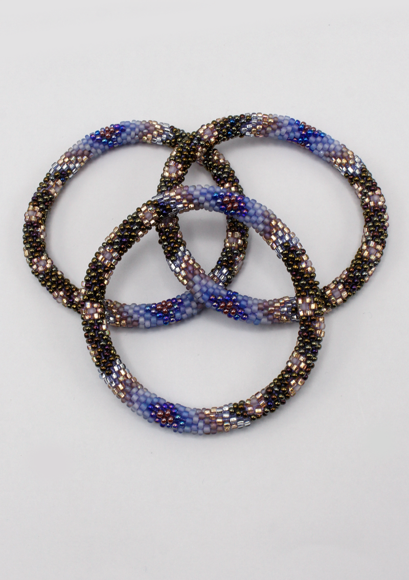 Black Purple Stripe Roll on Beads Bracelet