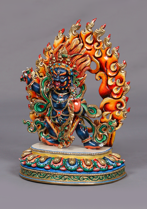 Handpainted Master Vajrapani Statue-Goldplated Copper 7.5" Himalayan Buddhist Protector