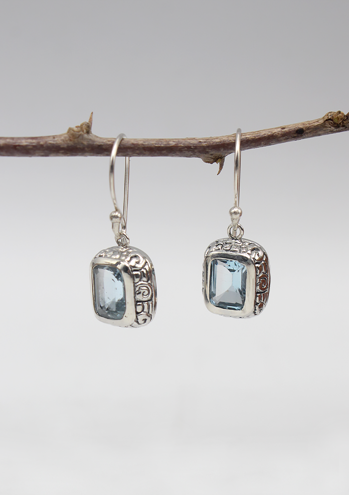 Silver Sterling Aquamarine Filigree Earrings Indonesia