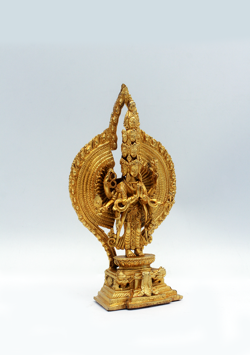 Gold Plated Avalokiteshvara Statue 6"H