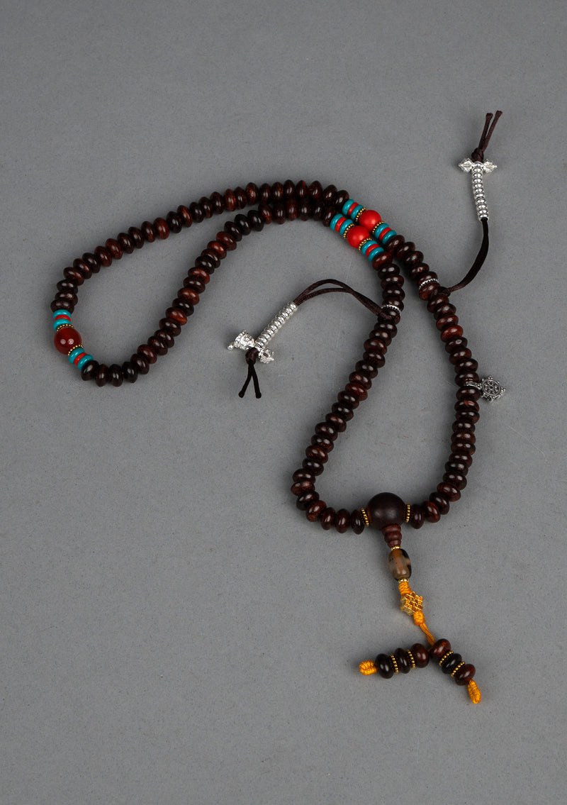108 Tibetan Rosewood Prayer Mala with Bell and Dorjee Mala Counter