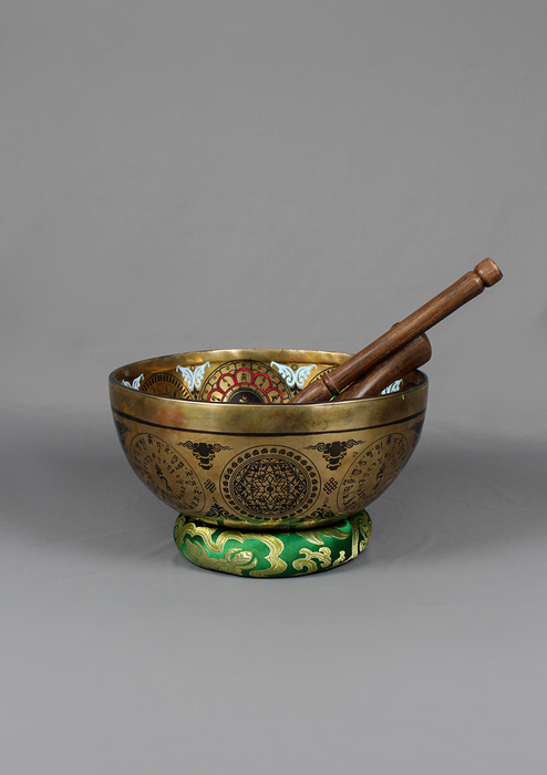 Green Tara Thangka arts Painted. Singing Bowl 9"