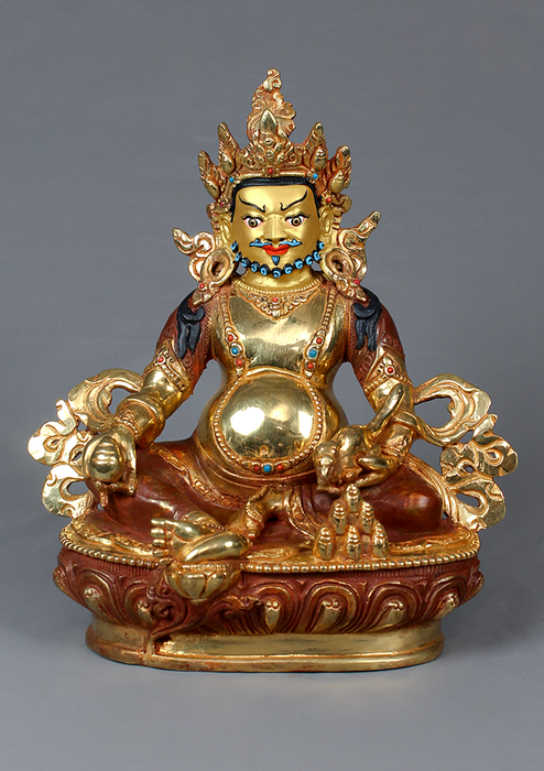 Copper Partly Gold plated Zambala Statue 8.5" H