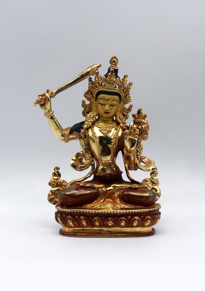 Partly Gold Plated Manjushri Statue 5.5" H