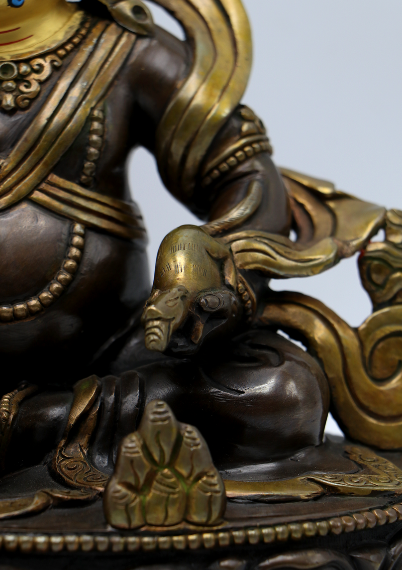 Gold Face Painted Copper Kubera Statue 7.8"H