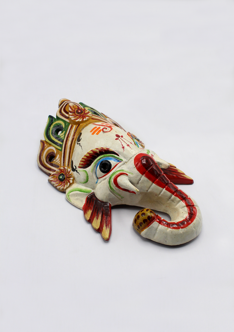 Hand Painted Little Ganesh Wall Hanging Mask - White