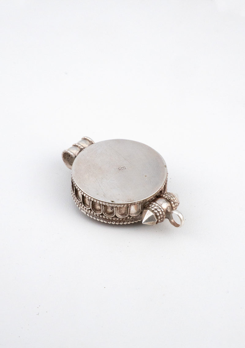 925 Silver Tibetan Ghau with Coral Inlays and Om Carving