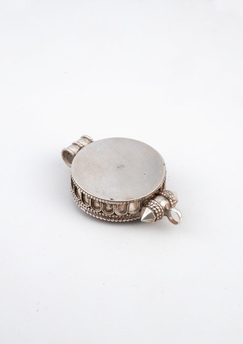 925 Silver Tibetan Ghau with Coral Inlays and Om Carving