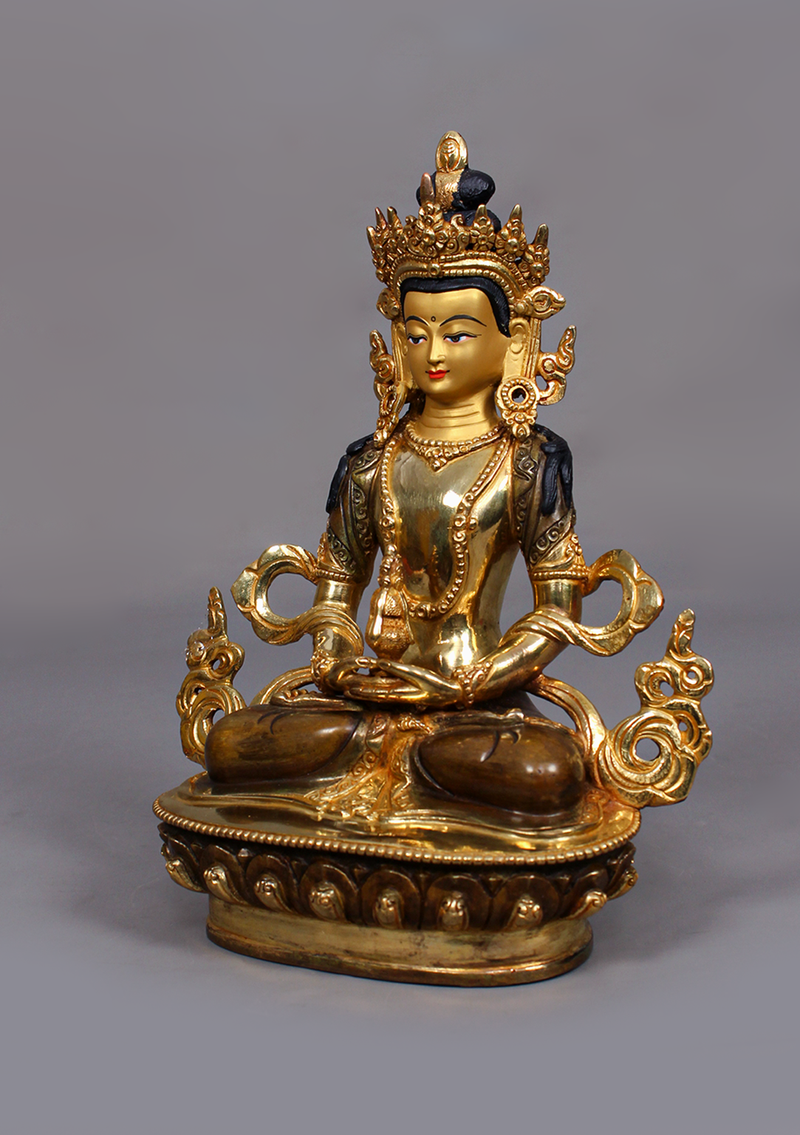 Partly Gold Plated Aparmita Statue 9" H
