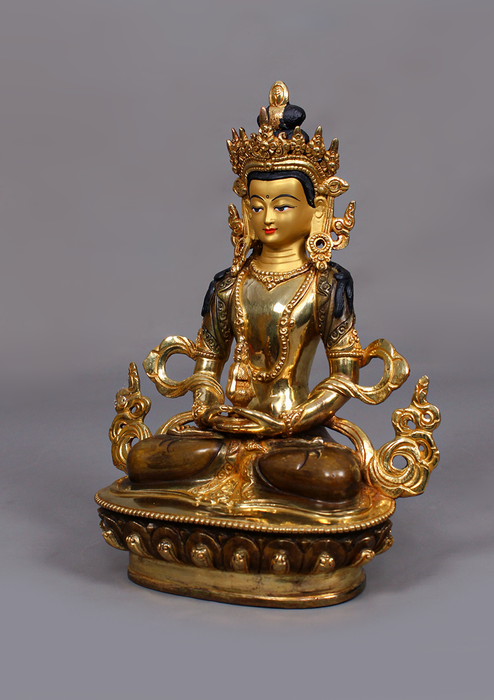 Partly Gold Plated Aparmita Statue 9" H