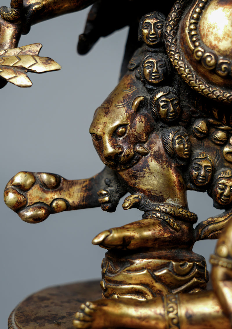 Masterpiece Antique Style Six Armed Mahakala with Ganesh Statue 17" H