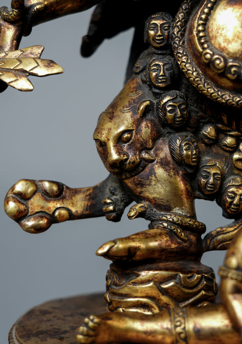 Masterpiece Antique Style Six Armed Mahakala with Ganesh Statue 17" H